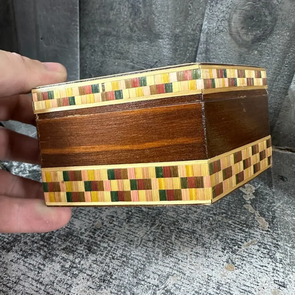 2 Hexagon Inlaid Style thin wooden‎ Handmade Boxes